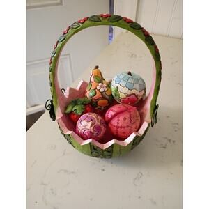 Jim Shore 2007 “Taste of Summer Goodness" Retired Watermelon Basket Fruit Filled